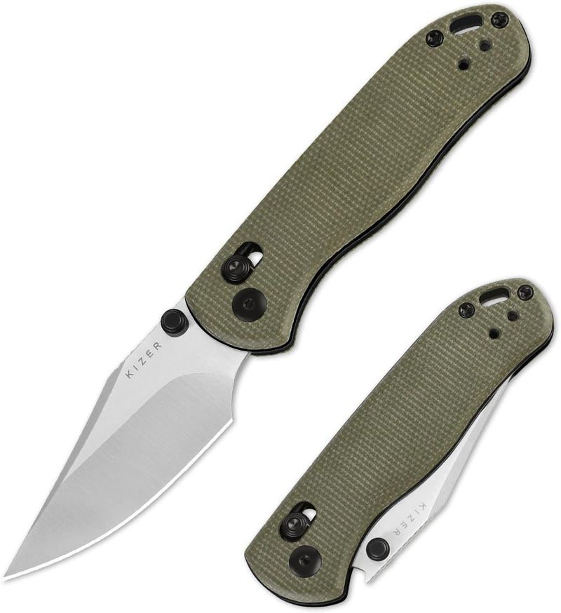 KIZER Drop Bear 2 Pocket Knife, 2.85" Nitro-V Clip Point Blade Folding Knife with Green Micarta Handle, Clutch Lock EDC Knives with Jimping on Spine for Men Women V3619.2KC1 - Image 1